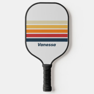 Raquette De Pickleball Vintage Arc-en-ciel délavé sur rayures avec nom