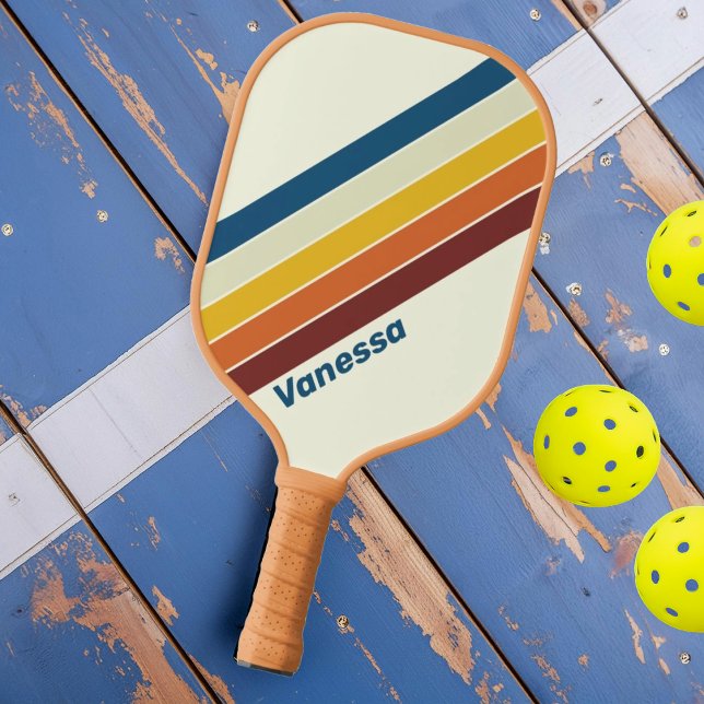 Raquette De Pickleball Vintage cinq bandes avec nom (Créateur téléchargé)
