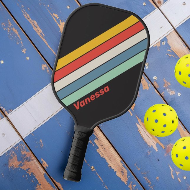 Raquette De Pickleball Vintage Minuit Rayé avec Nom (Créateur téléchargé)