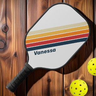 Raquette De Pickleball Vintage Rayé de Rainbow Décoloré avec Nom