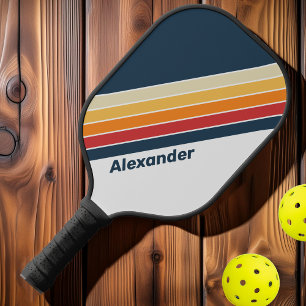 Raquette De Pickleball Vintage Sport Rayé de Rainbow Délavé avec Nom
