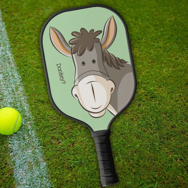 Raquette De Pickleball Visage d'âne sur vert, dessin, mignonette (Créateur téléchargé)