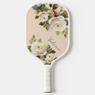 Raquette De Pickleball Watercolor Roses Monogram Pickleball
