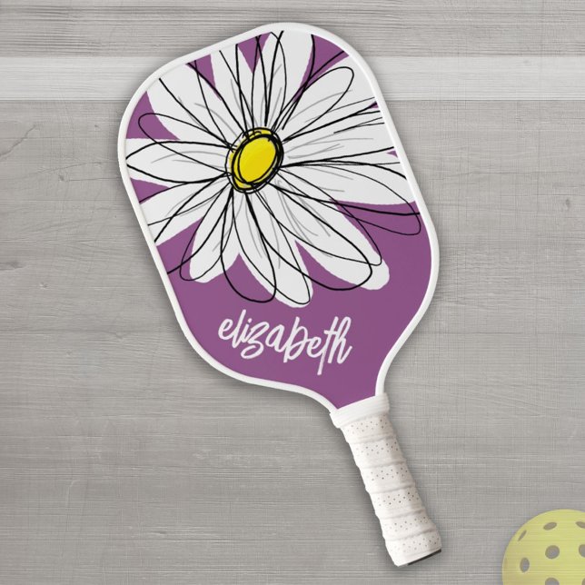 Raquette De Pickleball Whimsical Daisy - orchidée - nom de script tendanc (Créateur téléchargé)
