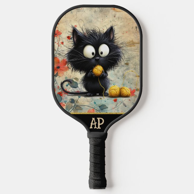 Raquette De Pickleball *~* Whimsical Quirky Cat AP68 Floral 11 PHOTO (Recto)