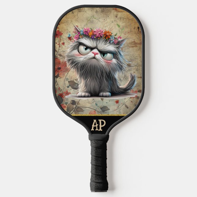 Raquette De Pickleball *~* Whimsical Quirky Cat AP68 Floral 2 PHOTO (Recto)