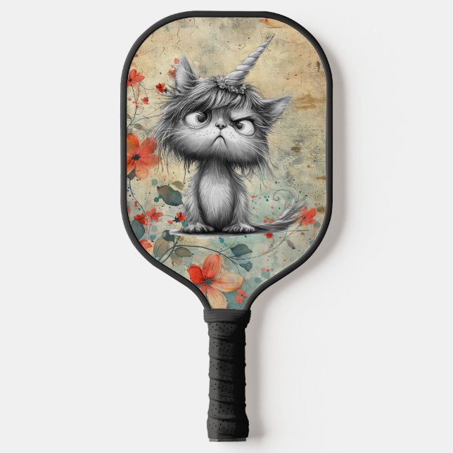 Raquette De Pickleball *~* Whimsical Quirky Cat AP68 Floral 3 PHOTO (Recto)