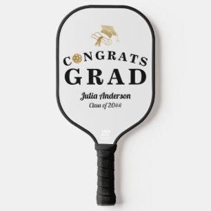 Raquette De Pickleball White & Gold Modern 2024 Graduation Congrats GRAD