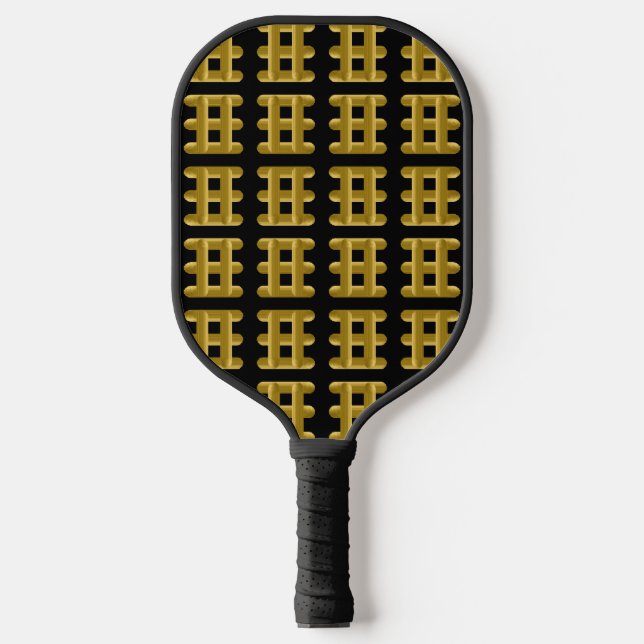 Raquette De Pickleball Wired Golden Cord Squared Pattern Gold On Black (Recto)