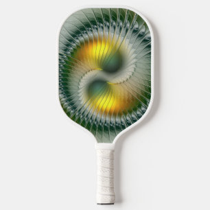 Raquette De Pickleball Yin Yang Vert Jaune Abstrait coloré Fractal
