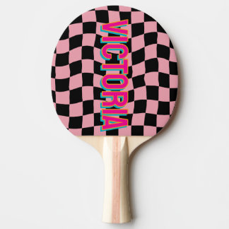 Raquette De Ping Pong 2D Retro Colorful Lettering Name Pink Black
