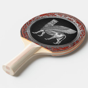 Raquette De Ping Pong [310] Taureau ailé assyrien - Lamassu argenté