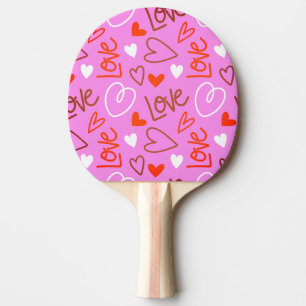 Raquette de Ping Pong à cœurs d'amour griffonnés