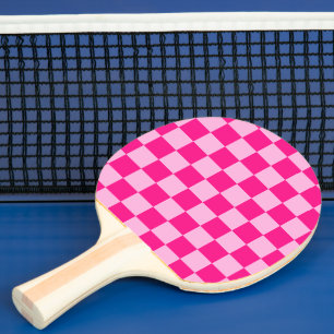 Raquette De Ping Pong à damiers carré léger rose chaud rétro géométrique