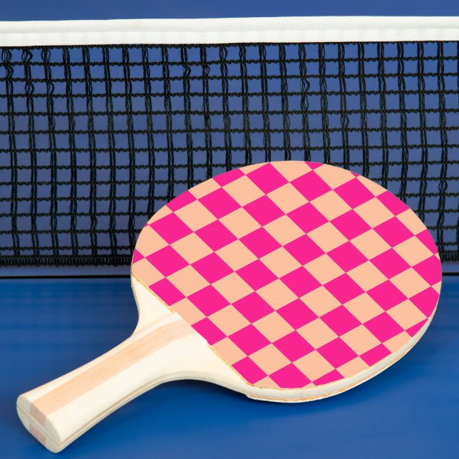 Raquette De Ping Pong à damiers carré pêche rose chaud rétro géométrique (Insitu)