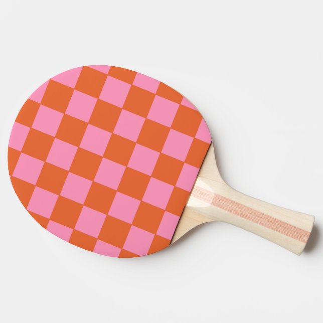 Raquette De Ping Pong à damiers orange et rose (Côté)