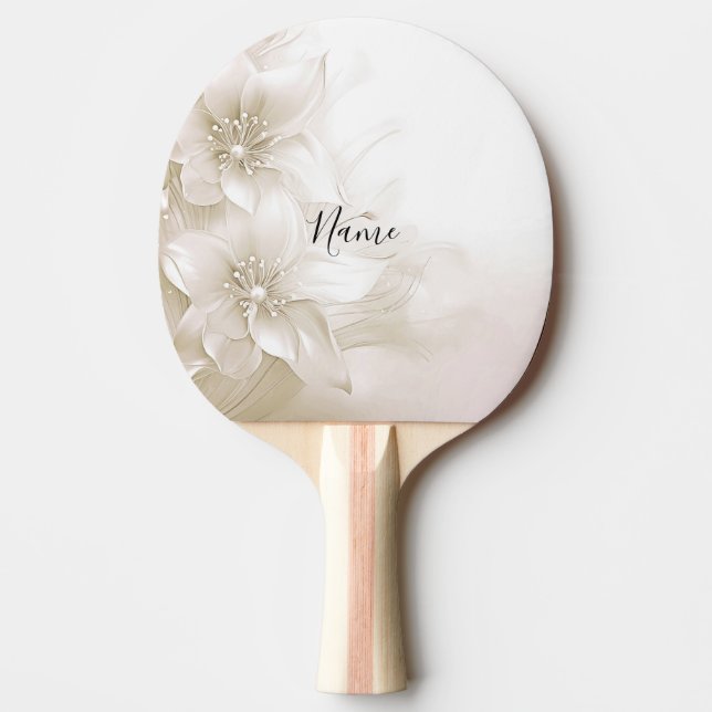 Raquette de ping pong à fleurs blanches ivoire (Devant)