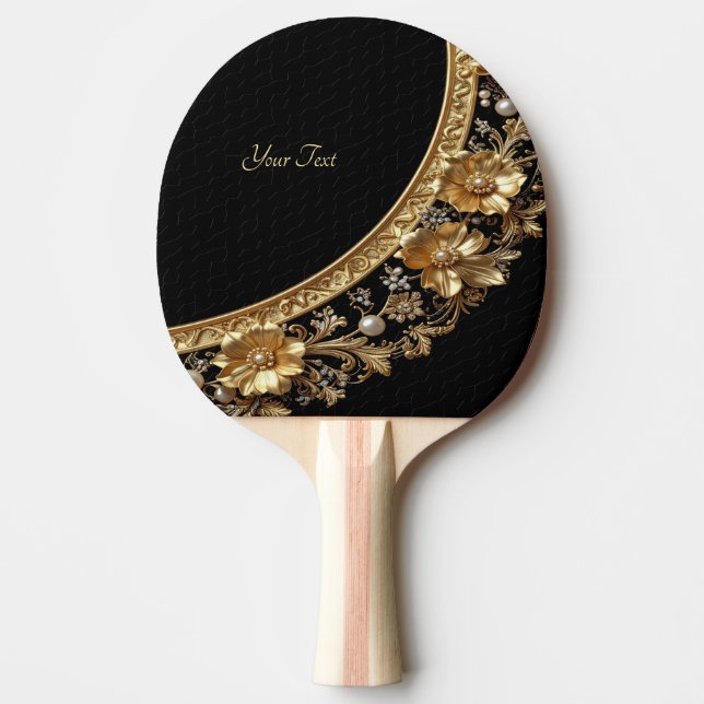 Raquette de ping pong à fleurs dorées ornées (Devant)