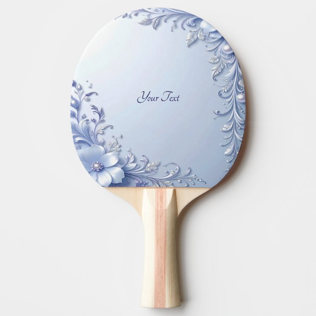 Raquette de ping pong à fleurs ornées bleues (Devant)