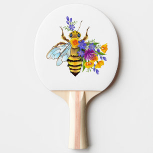 Raquette De Ping Pong Abeille à fleurs avec plantes sauvages