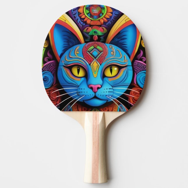 Raquette De Ping Pong Abstract Cat With Yellow Eyes (Devant)