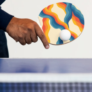 Raquette De Ping Pong Abstrait les années 70 rétro Bleu Bleu Bleu Verre 