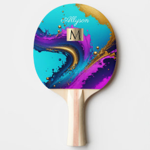 Raquette De Ping Pong Abstrait liquide dynamique, nom et monogramme