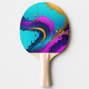 Raquette De Ping Pong Abstrait liquide dynamique, Turquoise or noir & vi
