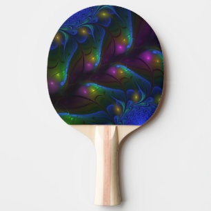 Raquette De Ping Pong Abstrait Moderne Trippy Fractal Lumineux Coloré