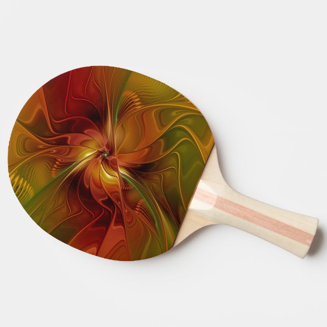 Raquette De Ping Pong Abstrait Rouge Orange Brown Vert Fractal Art Flowe (Côté)