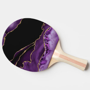 Raquette De Ping Pong Agate de marbre noir violet doré doré noir