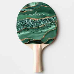 Raquette De Ping Pong Agate Green Gold Parties scintillant Geode Marbre 