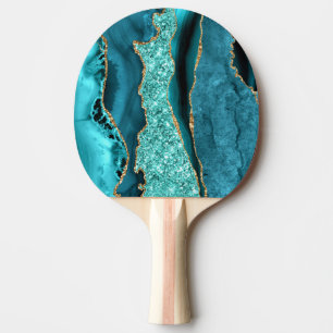 Raquette De Ping Pong Agate Turquoise Blue Gold Parties scintillant Marb