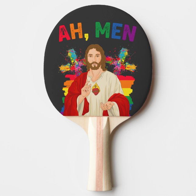 Raquette De Ping Pong Ah Men Funny LGBT Gay pride Jesus Christian (Devant)