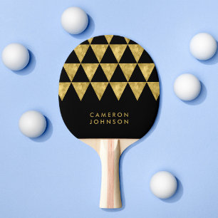 Raquette De Ping Pong Ajouter le nom Black et Faux Gold Triangle Motif