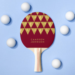 Raquette De Ping Pong Ajouter le nom Burgundy et Faux Gold Triangle Moti