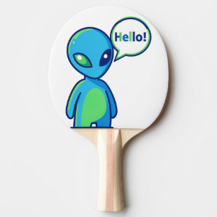 Raquette De Ping Pong Alien bleu mignon disant bonjour