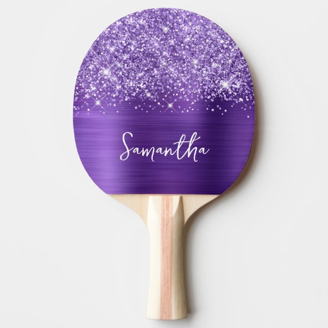 Raquette De Ping Pong Améthyste Violette Étincelante Nom Glam (Devant)