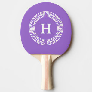 Raquette De Ping Pong Améthyste Wht Cadre Rnd Clé Grecque Monogramme Ini