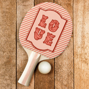 Raquette De Ping Pong Amour en rose avec cadre vintage et rayures de bon