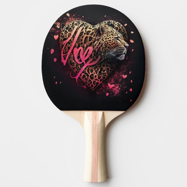 Raquette De Ping Pong Amour graffiti art cœur léopard                    (Devant)