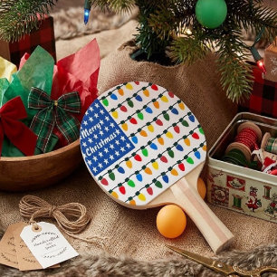 Raquette De Ping Pong Ampoules de Noël Patriotiques Drapeau de Fête