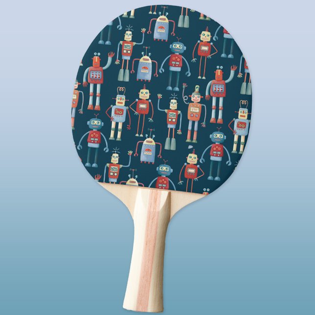 Raquette De Ping Pong Amusant 1950s Style Retro Robot Motif (Fun retro robot pattern ping pong paddle)