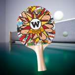 Raquette De Ping Pong Amusants Moderne Nom de famille Monogramme Comédie<br><div class="desc">Un design branché et amusant avec votre monogramme familial,  nom et date établie qui vous aidera à mettre la foudre zap pow dans votre journée. Conçu par Thisisnotme©</div>