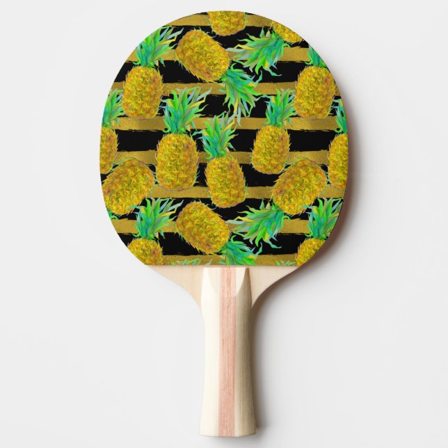 Raquette De Ping Pong Ananas d'or sur des rayures (Devant)