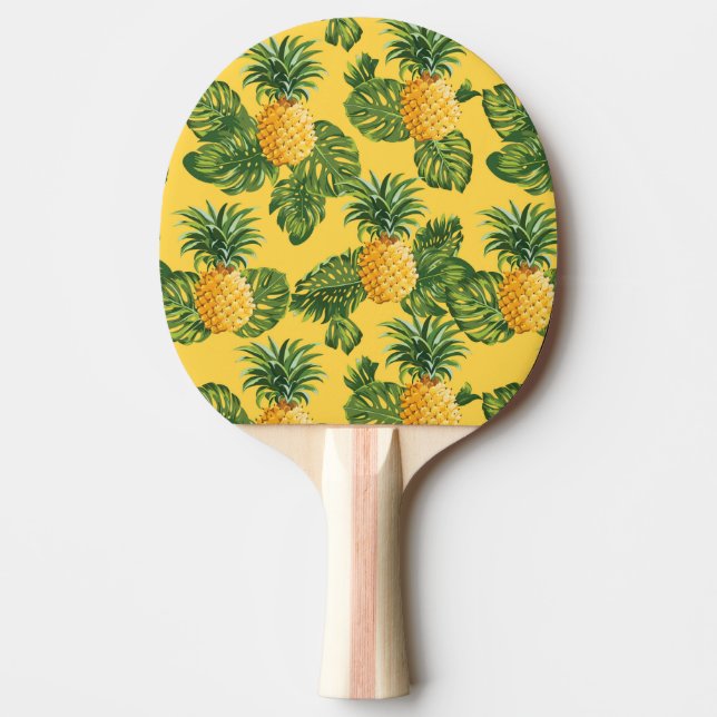 Raquette De Ping Pong Ananas et Feuilles tropicaux en or (Devant)
