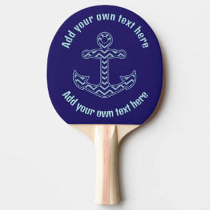Raquette De Ping Pong Ancre Chevron bleu Texte personnalisé nautique