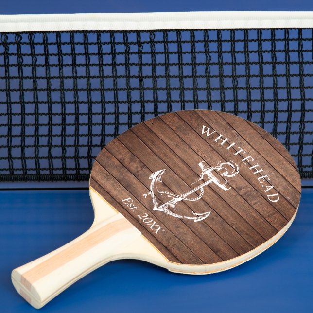 Raquette De Ping Pong Ancre nautique Monogramme Bois Brown (Insitu)
