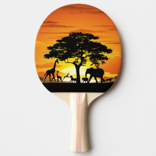 Raquette De Ping Pong Animaux sauvages sur le coucher de soleil de la sa