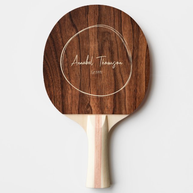 Raquette De Ping Pong Antique Cherry Wood Name in Drawn Circle  (Devant)